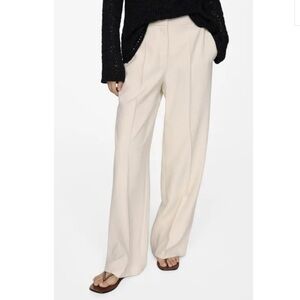 MANGO Creased Front Trouser Wide Leg Pants in ECRU 6 NEW
